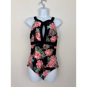 Tahiti Black Floral One Piece Swimsuit Size Large (12/14)